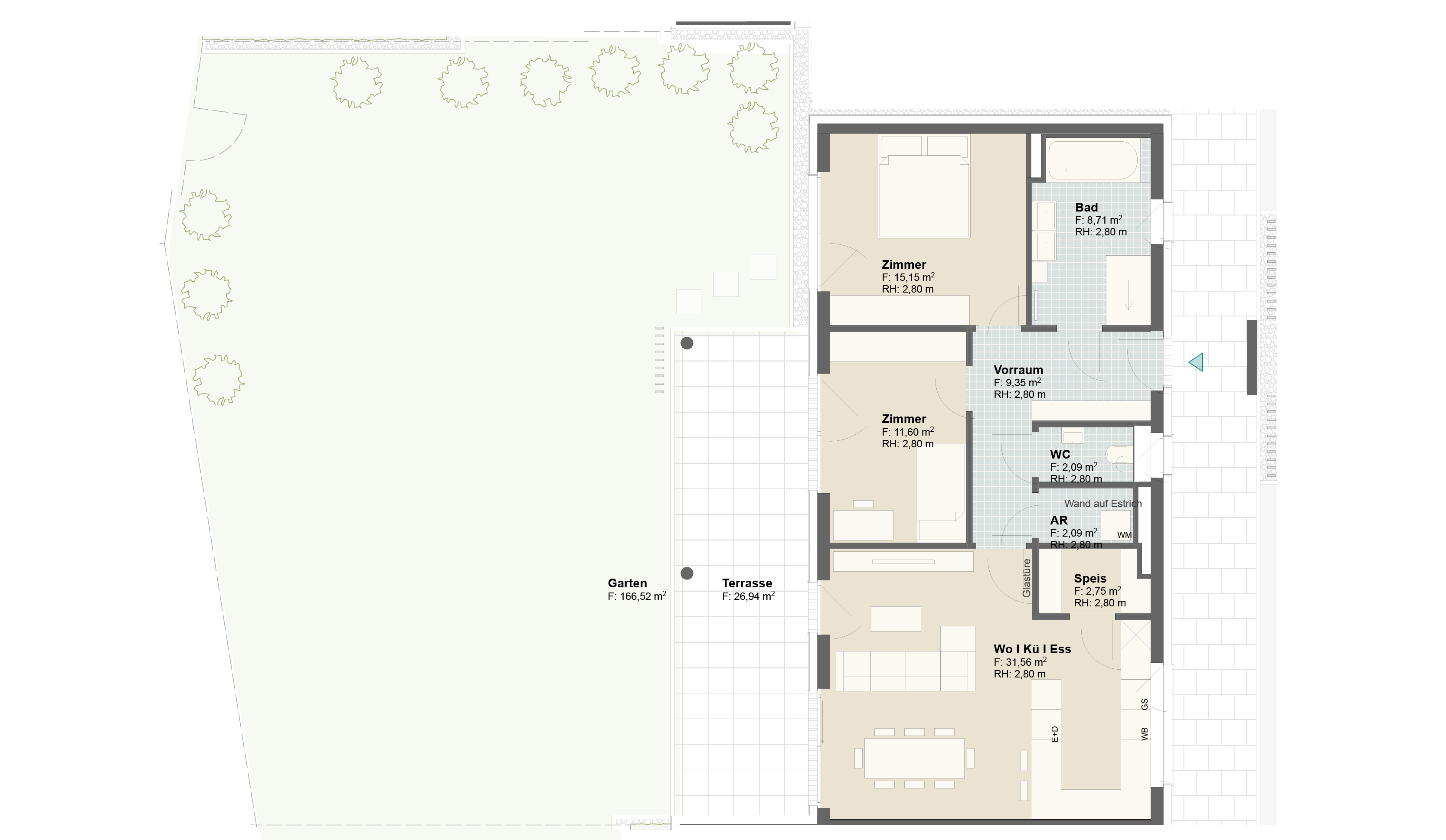 Epado-Immobilien, Projekt Seiersberg ONE Grundriss der Wohnung Hauptstr. 3/ Whg.01
