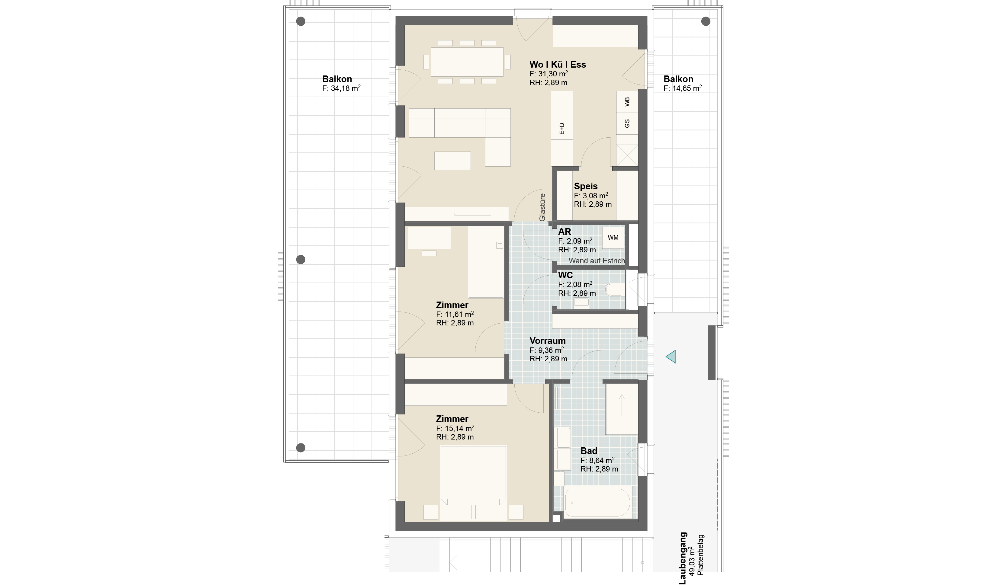 Epado-Immobilien, Projekt Seiersberg ONE Grundriss der Wohnung Hauptstr. 3/ Whg.