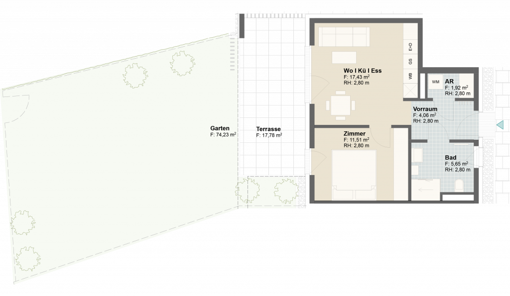 Epado-Immobilien, Projekt Seiersberg ONE Grundriss der Wohnung Hauptstr. 3a/ Whg.01
