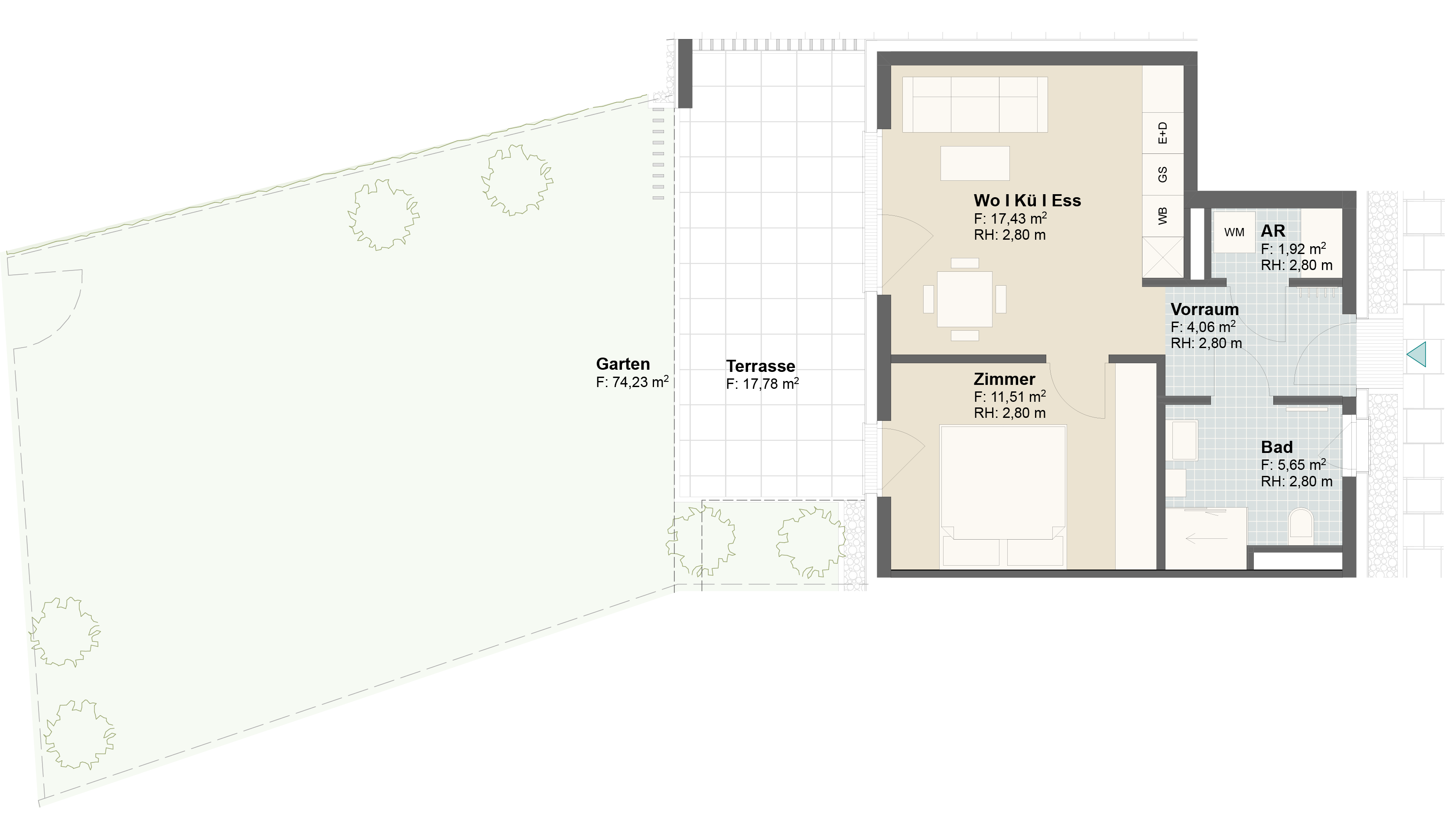 Epado-Immobilien, Projekt Seiersberg ONE Grundriss der Wohnung Hauptstr. 3a/ Whg.01