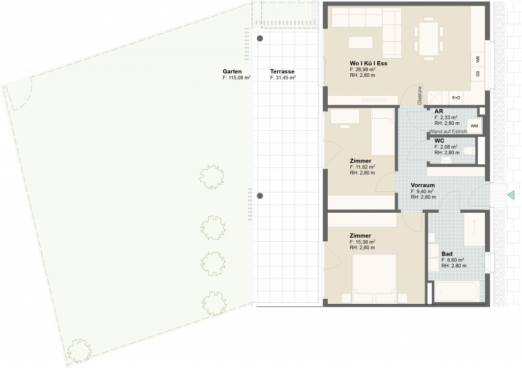 Epado-Immobilien, Projekt Seiersberg ONE Grundriss der Wohnung Hauptstr. 3a/ Whg.02