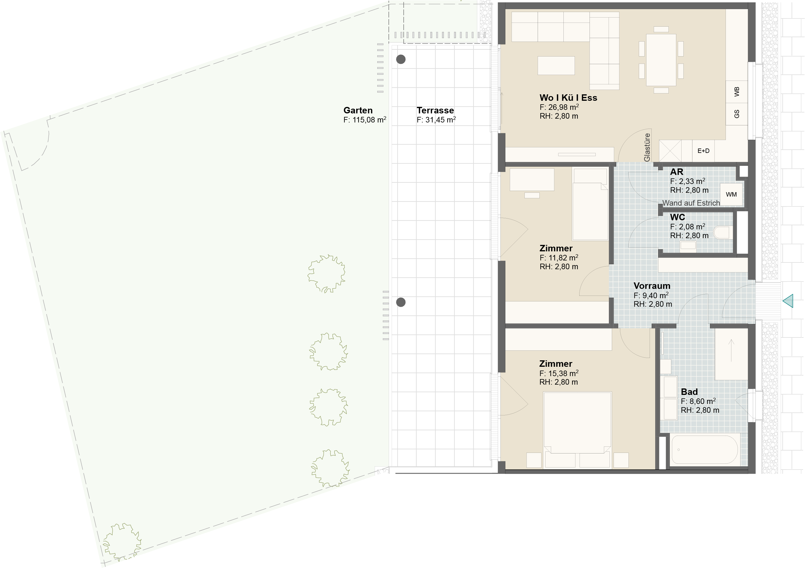 Epado-Immobilien, Projekt Seiersberg ONE Grundriss der Wohnung Hauptstr. 3a/ Whg.02