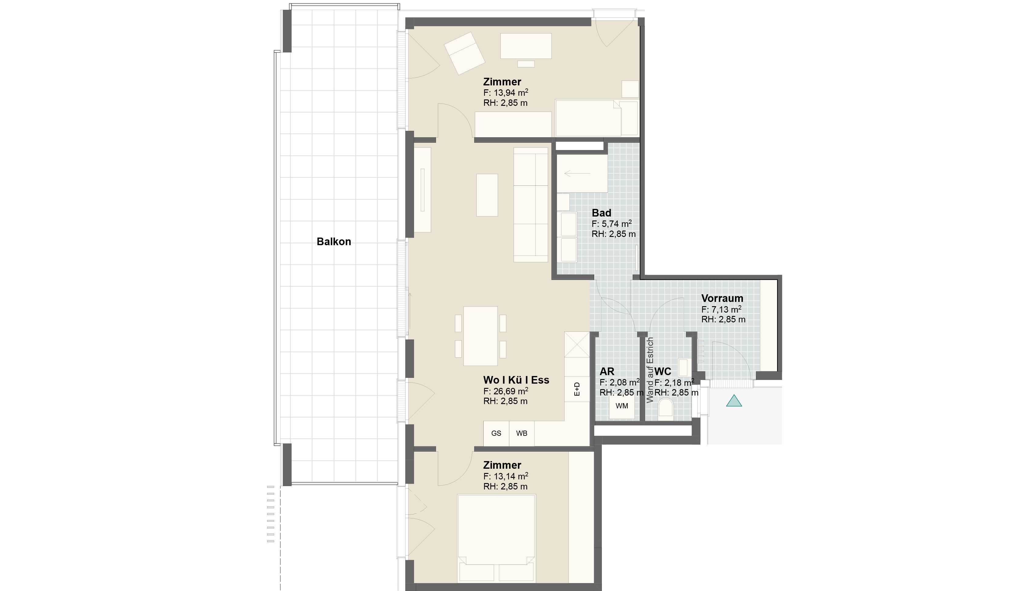 Epado-Immobilien, Projekt Seiersberg ONE Grundriss der Wohnung Hauptstr. 3a/ Whg.08