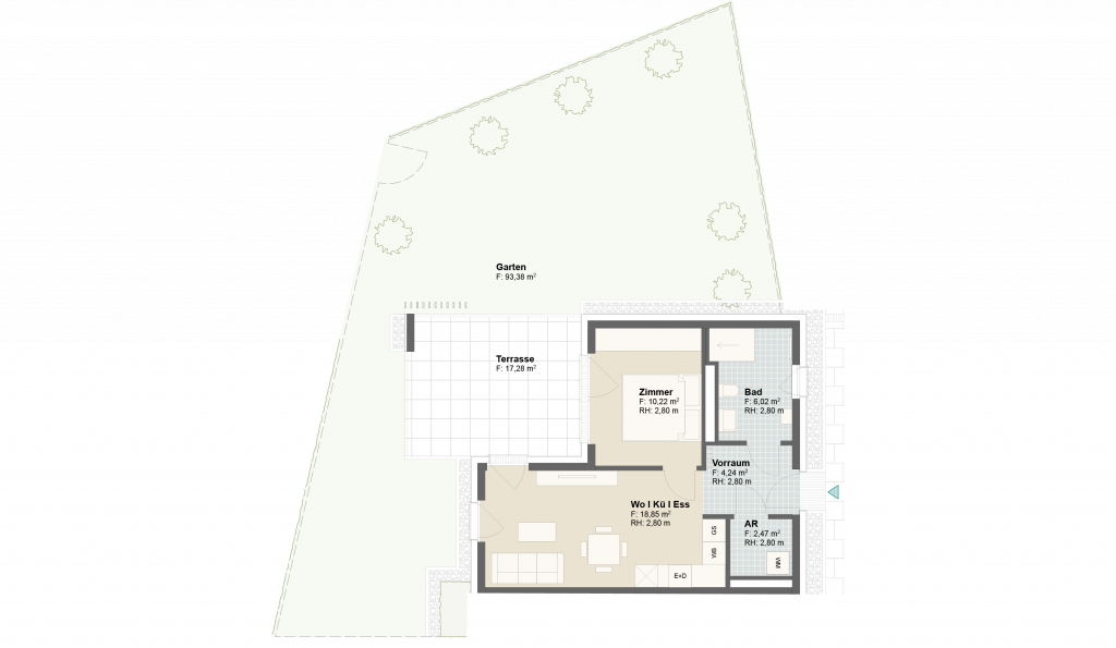 Epado-Immobilien, Projekt Seiersberg ONE Grundriss der Wohnung Hauptstr. 3b/ Whg.01