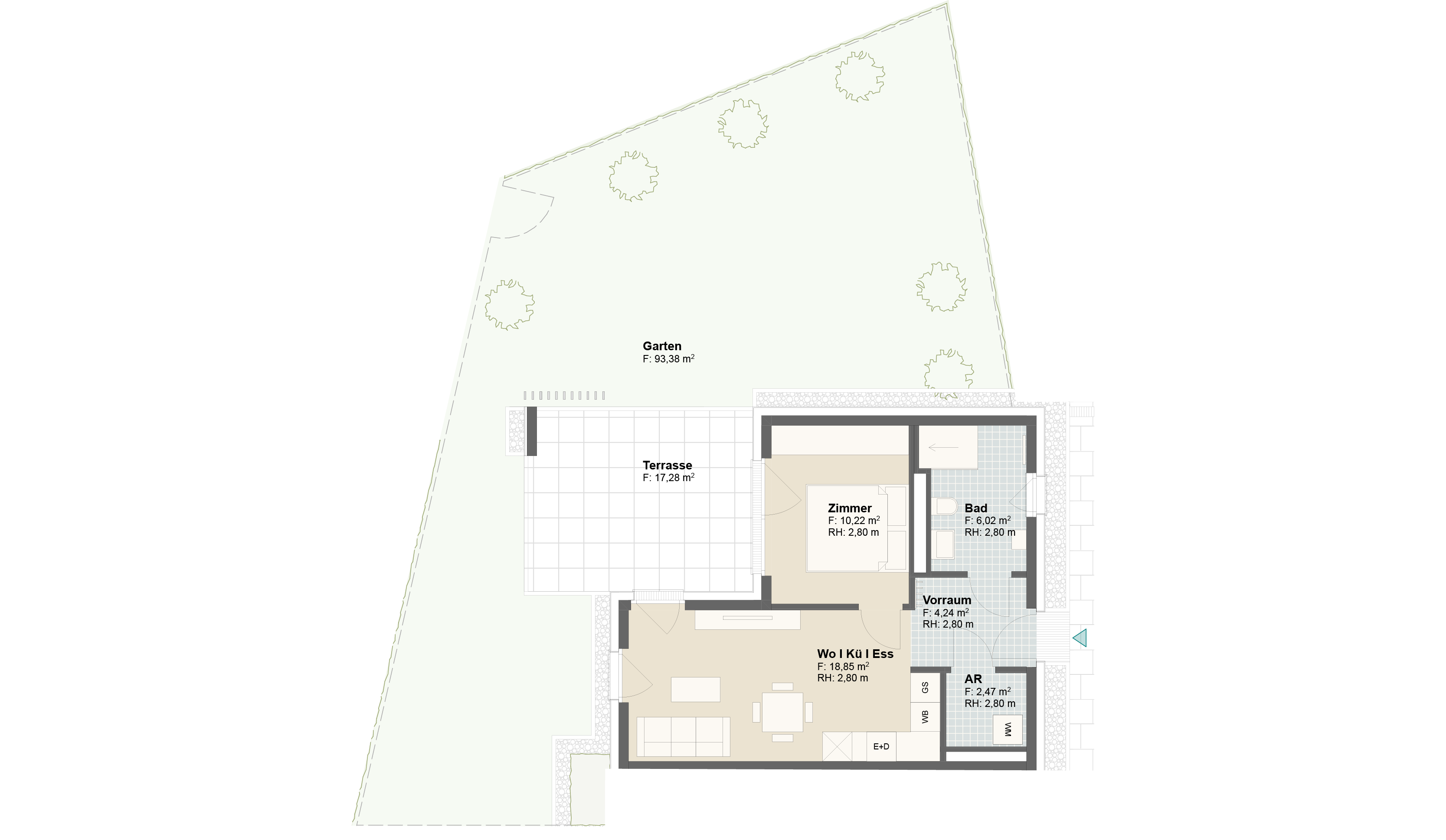 Epado-Immobilien, Projekt Seiersberg ONE Grundriss der Wohnung Hauptstr. 3b/ Whg.01