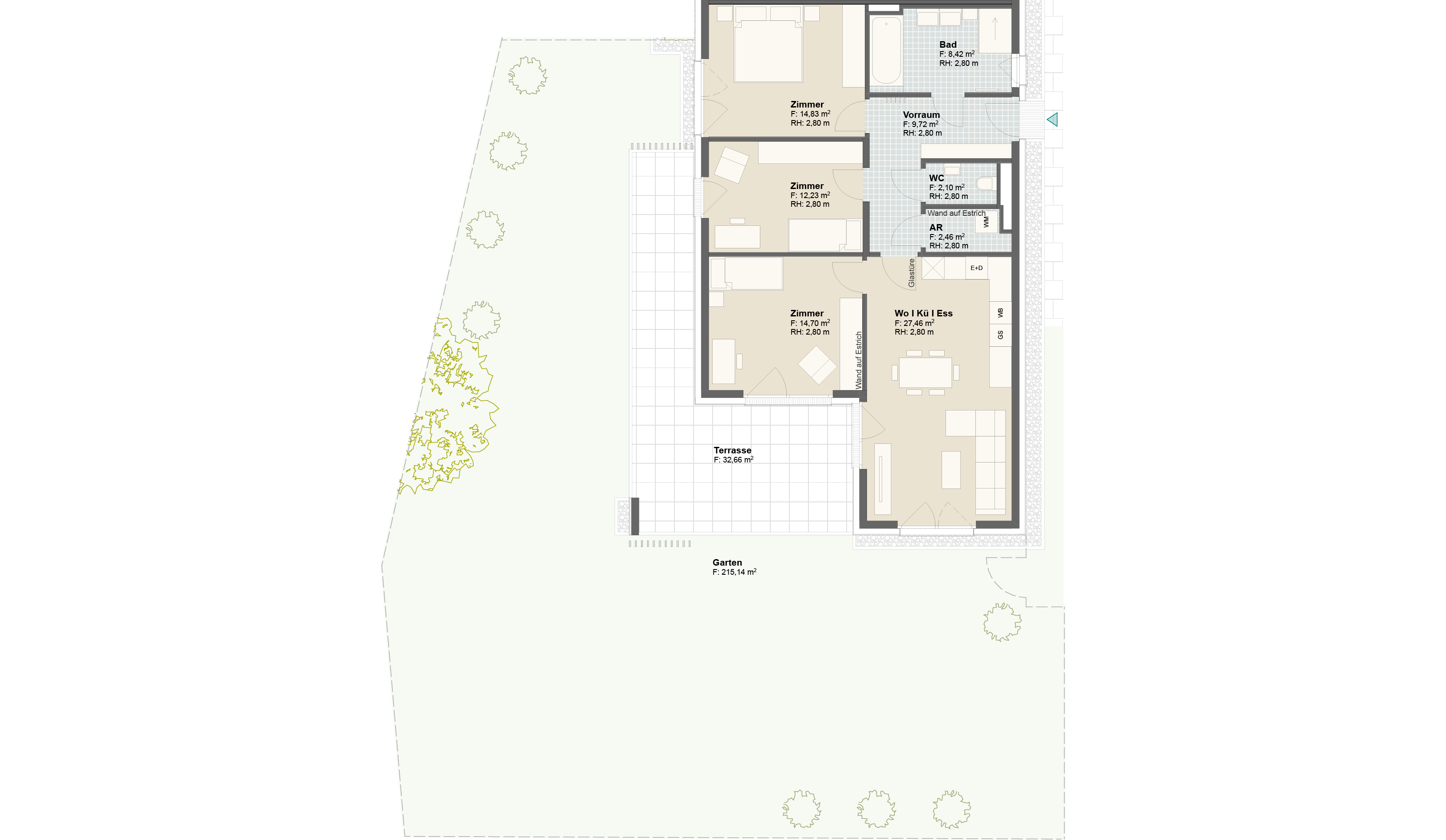 Epado-Immobilien, Projekt Seiersberg ONE Grundriss der Wohnung Hauptstr. 3b / Whg.2