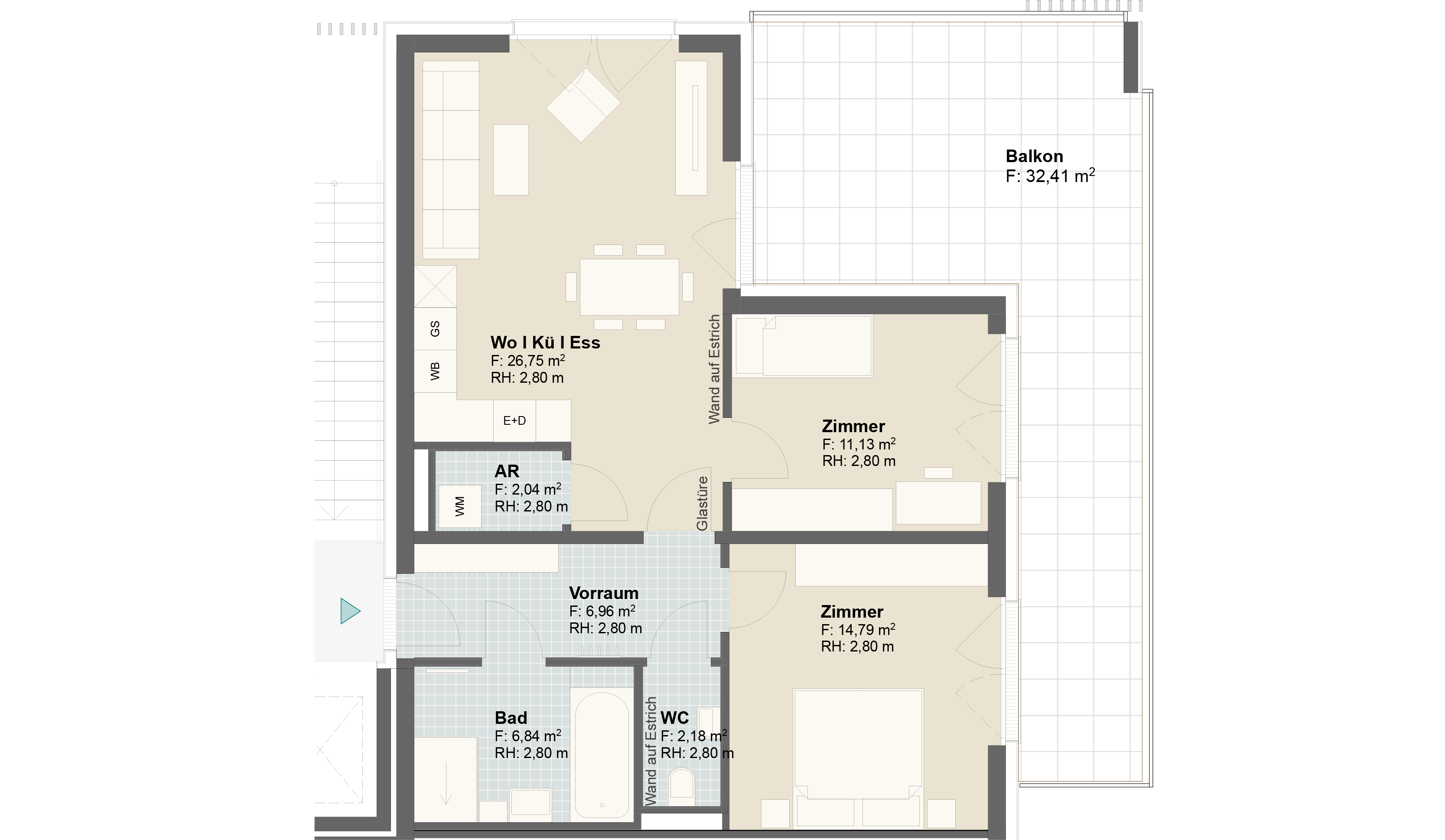 Epado-Immobilien, Projekt Seiersberg ONE Grundriss der Wohnung Hauptstr. 3b/ Whg.05