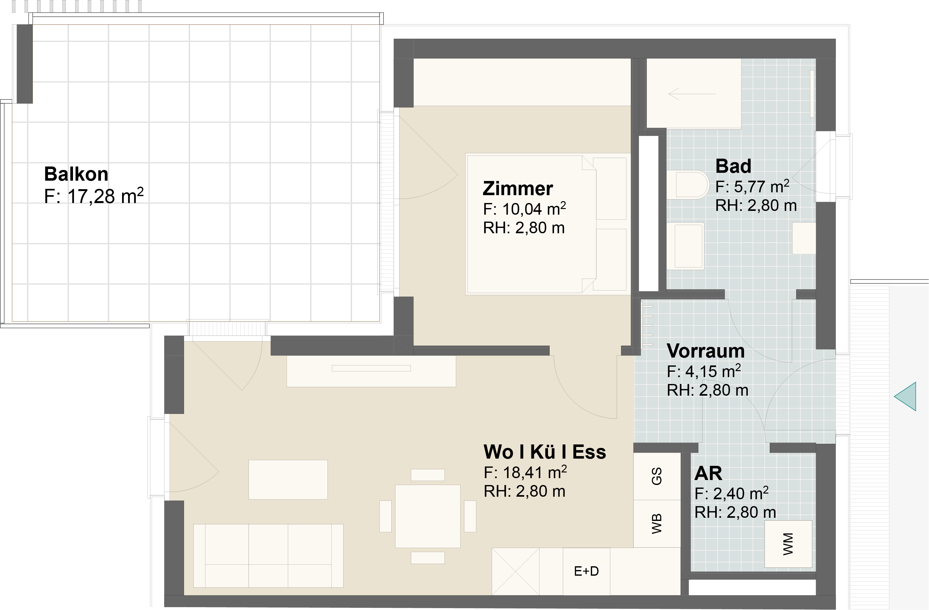 Epado-Immobilien, Projekt Seiersberg ONE Grundriss der Wohnung Hauptstr. 3b/ Whg.06