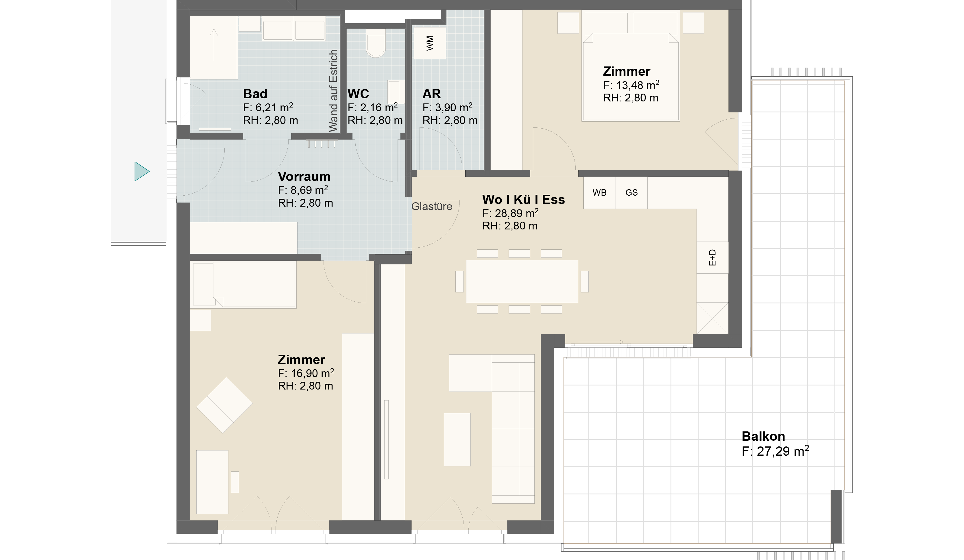 Epado-Immobilien, Projekt Seiersberg ONE Grundriss der Wohnung Hauptstr. 3b/ Whg.08