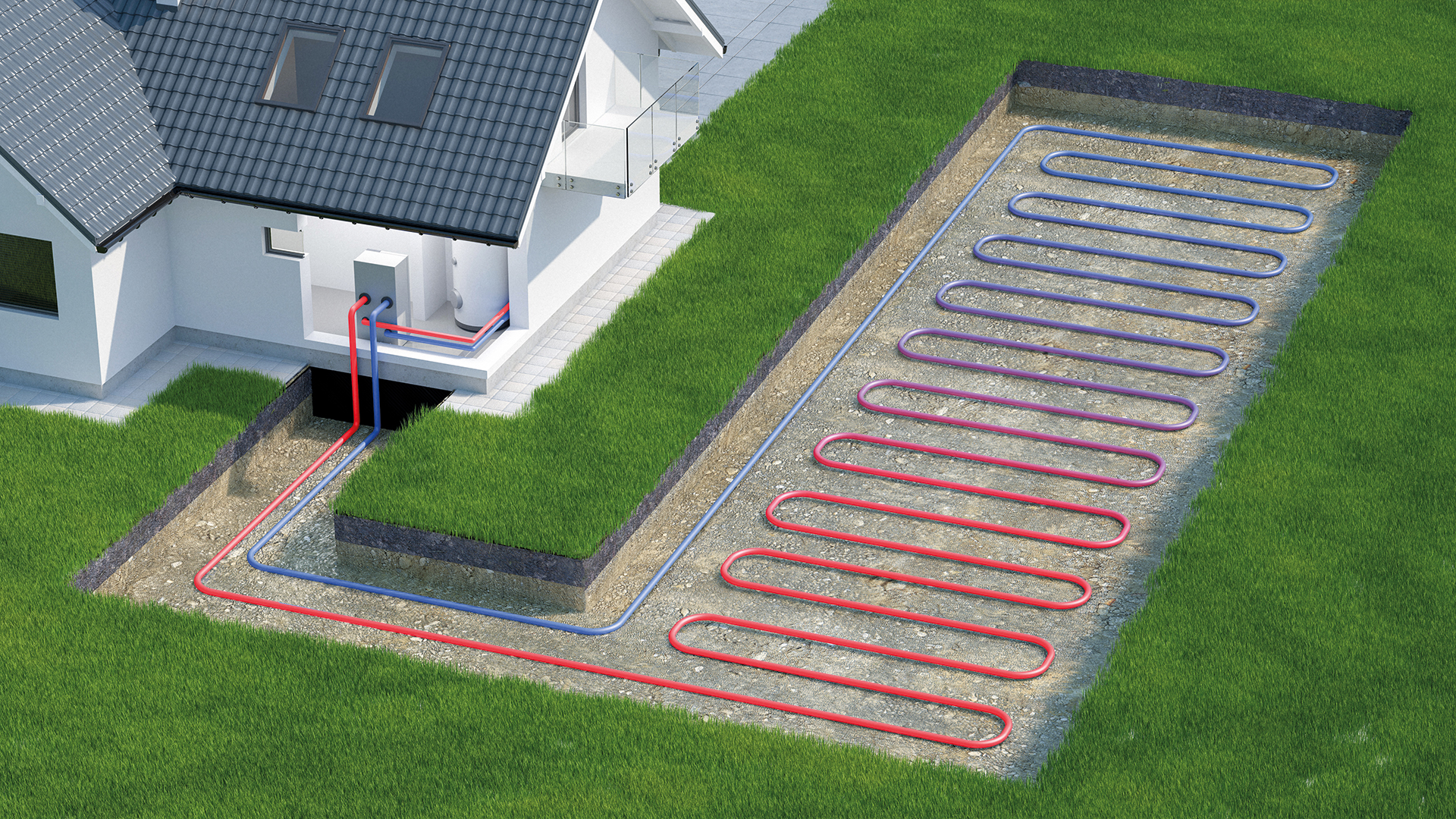 Heat Pump, ground source, 3d illustration